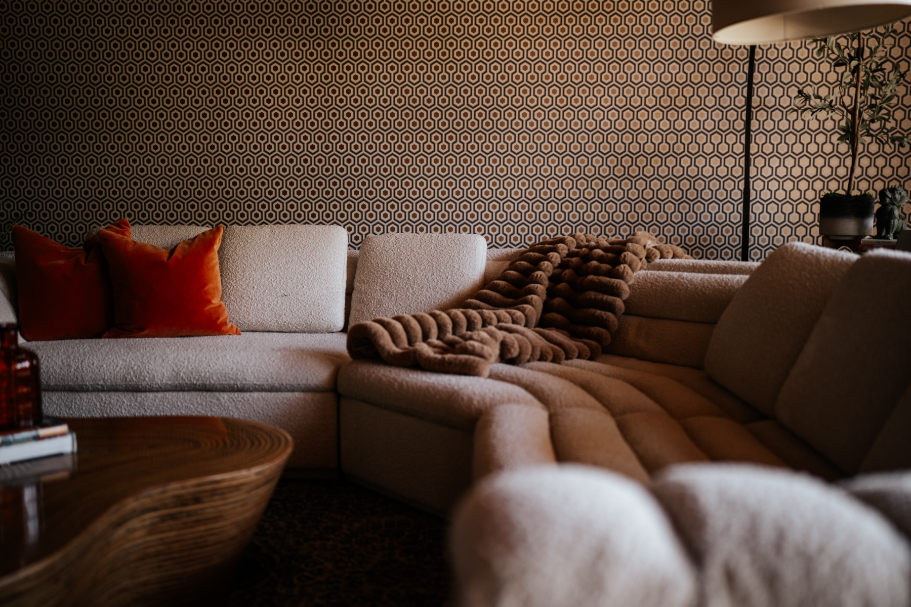 Layered textures in a mid-century family living space, Encino California